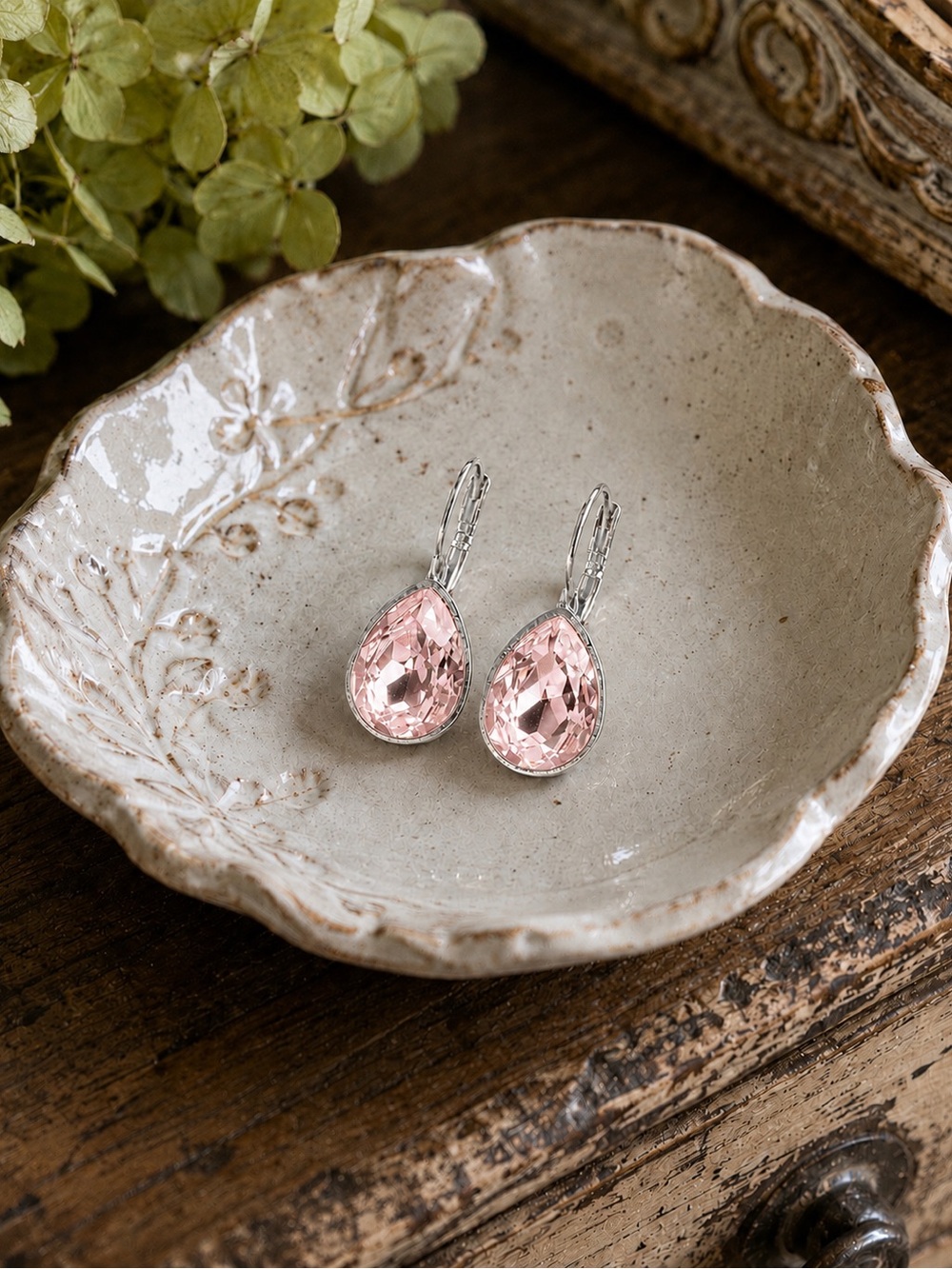 Handcrafted earrings with light rose Swarovski crystal